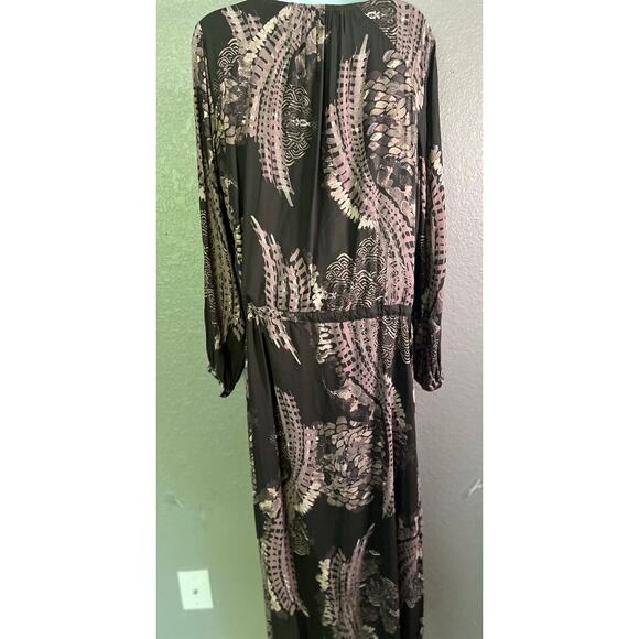 Free People Out Of The Woods Maxi Dress S Gray Raven Combo Side Slit Boho Hippie - Picture 6 of 15